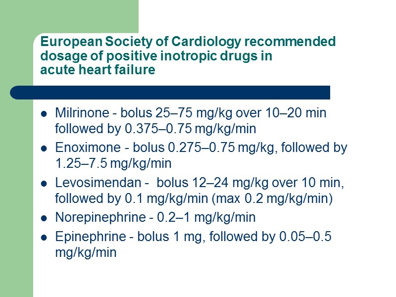 European Society of Cardiology recommended dosage of positive inotropic drugs in acute heart failure